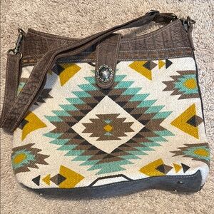 Myra Bag Brown and Cream Geometric Shoulder Bag
